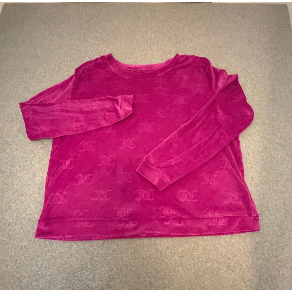 Juicy Couture Sweatshirt Medium Pink Logo Velour Long Sleeve Medium